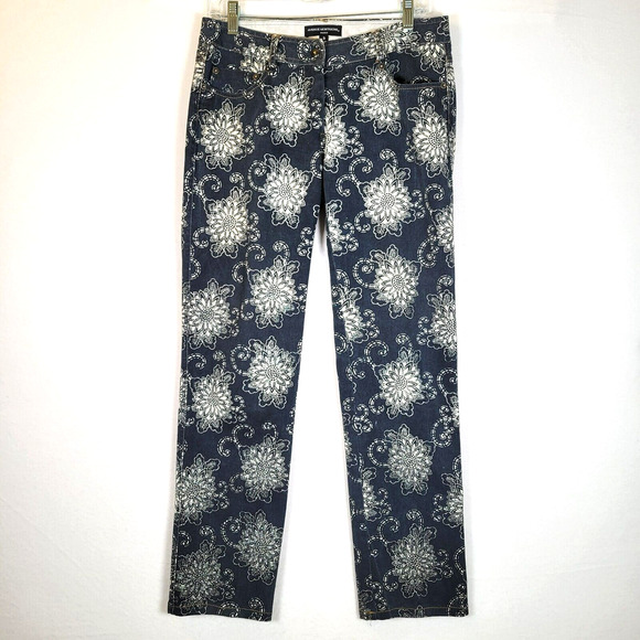 Avenue Montaigne Paris Denim - Avenue Montaigne Floral Womens Straight Jean Denim Pants Size 8 Blue Hippie Boho